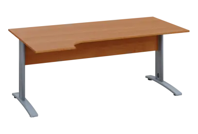 ERK 18 - 184 stůl kancelářský, rohový, levý, kovová podnož stříbrná, deska 18 mm, široký 1800 mm, olše jantar